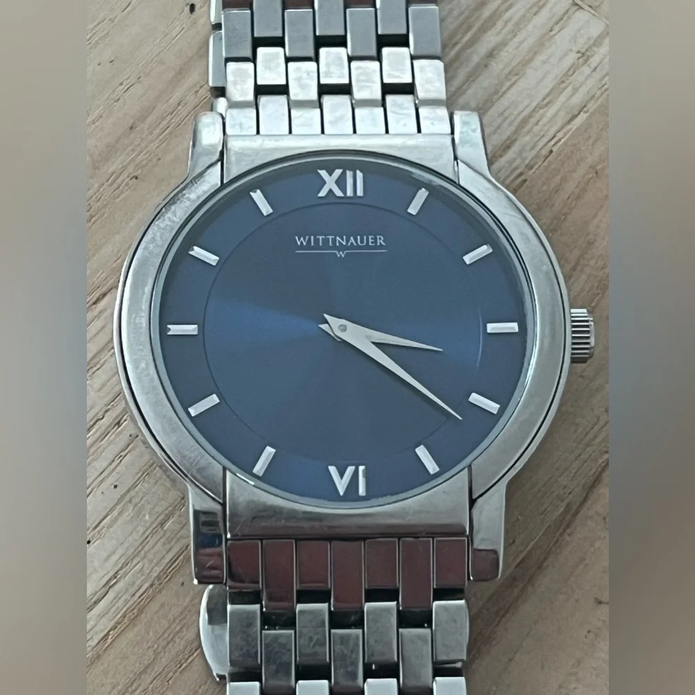 Wittnauer Longines Rare Men’s Watch Large Blue Dial Stainless Weave Bracelet